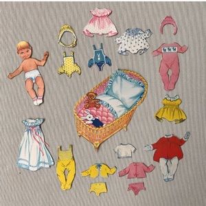 Vintage 1960s PAPER DOLL set with CRIB